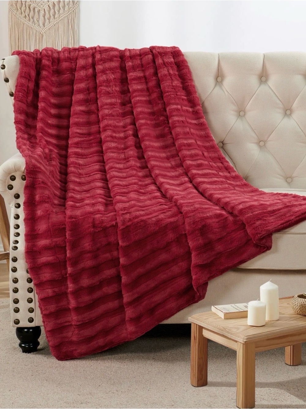 Rachel Zoe Plush Faux Fur Throw Blanket - Berry Red